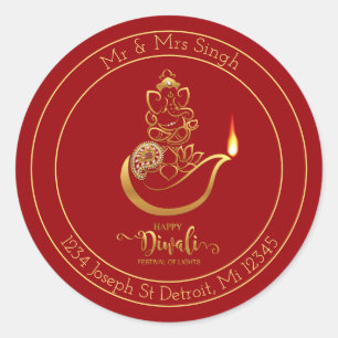 Ronde Diwali sticker met Ganesha & gouden accenten