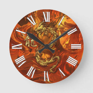 Ronde Dragon asiatique & or Kanji Molten Métal Horloge m