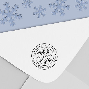 Ronde dubbele grens Snowflake Return-adres Zelfinktende Stempel