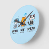 Ronde Écouter Voir Parler Pas Mal Chats Horloge Mur (Angle)