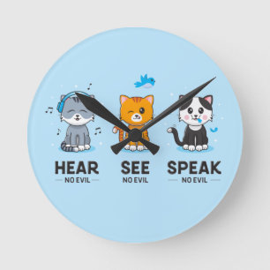 Ronde Écouter Voir Parler Pas Mal Chats Horloge Mur