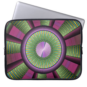 Ronde en kleurrijke moderne, decoratieve fractale laptop sleeve