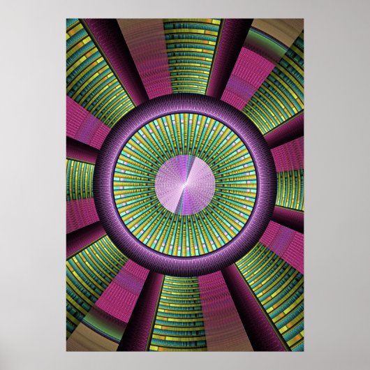 Ronde en kleurrijke moderne, decoratieve fractale poster (Voorkant)