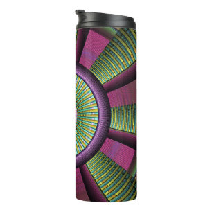 Ronde en kleurrijke moderne, decoratieve fractale thermosbeker