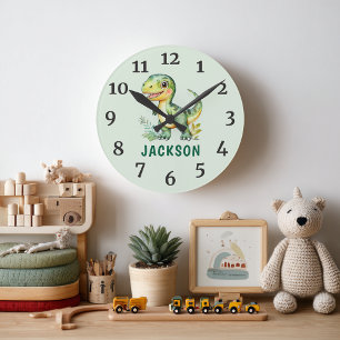 Ronde Enfants Cute Dinosaure Personnalisé Salle Horloge