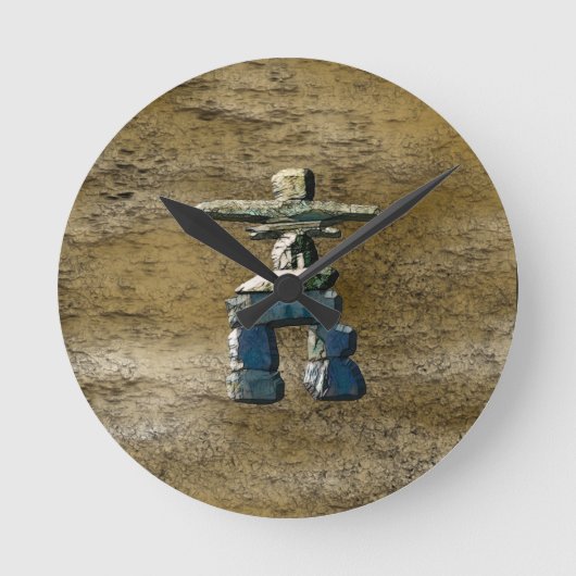 Ronde Esquimau inuit Inukshuk & Horloge de texture rock  (Recto)