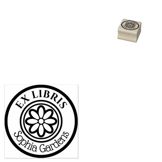 Ronde Ex Libris 6 Petal Flower 01 Rubberstempel (Gestempeld)
