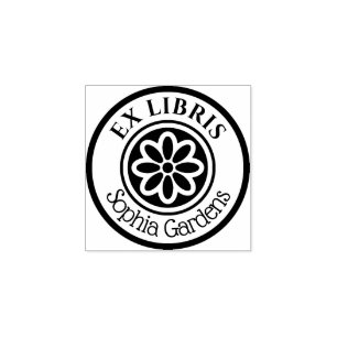 Ronde Ex Libris 6 Petal Flower 02 Rubberstempel