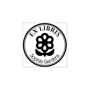 Ronde Ex Libris - Bloem en bladeren Motif Rubberstempel