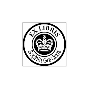 Ronde Ex Libris Crown (wit op zwart) Rubberstempel