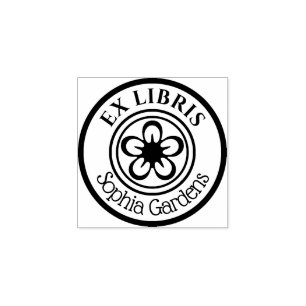 Ronde Ex Libris Flower Motif Rubberstempel