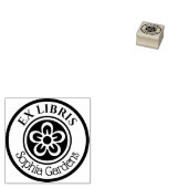 Ronde Ex Libris Flower Motif (wit op zwart) Rubberstempel (Gestempeld)