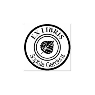 Ronde Ex Libris Leaf Motif Rubberstempel