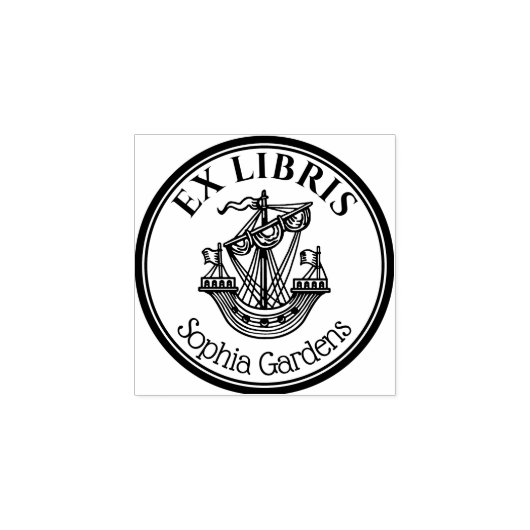 Ronde Ex Libris Lymphad Motif v2 Rubberstempel (Afrduk)