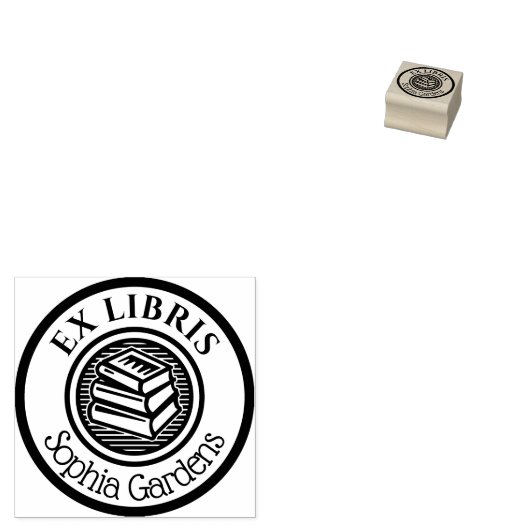 Ronde Ex Libris Stapked Books Motif Rubberstempel (Gestempeld)