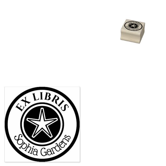 Ronde Ex Libris Star Motif v2 Rubberstempel (Gestempeld)
