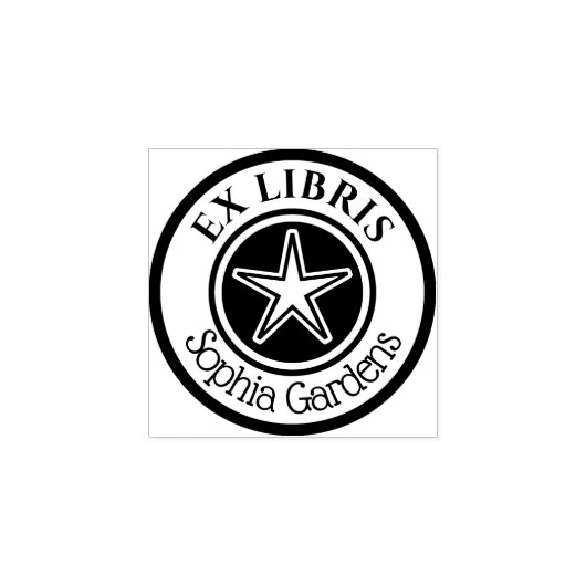 Ronde Ex Libris Star Motif v2 Rubberstempel (Afrduk)