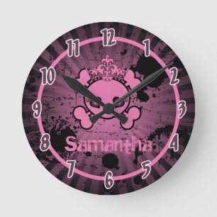 Ronde Fille rose EMO Skull Rocker Horloge personnalisée