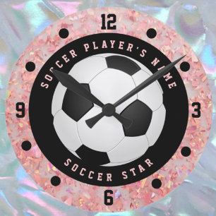 Ronde Filles roses Personnalisées Football Ball Horloge 