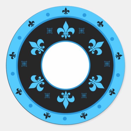 Ronde Fleur de Lis Stickers BLAUW & ZWART (Voorkant)