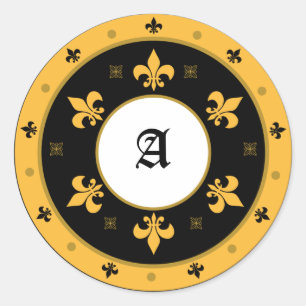 Ronde Fleur de Lis Stickers met  Tekst