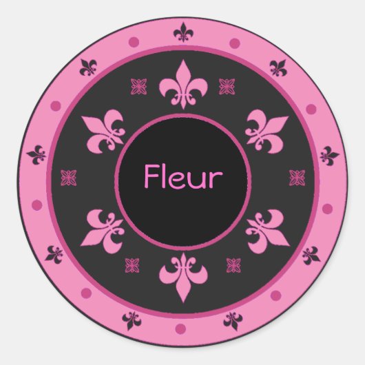 Ronde Fleur de Lis Stickers met Tekst (Voorkant)