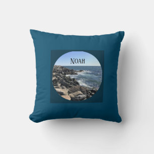 Ronde foto van Ocean Shore Donkerblauw aangepaste Kussen