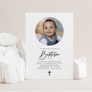 Ronde fotominimalistische Baptisme-uitnodiging Kaart