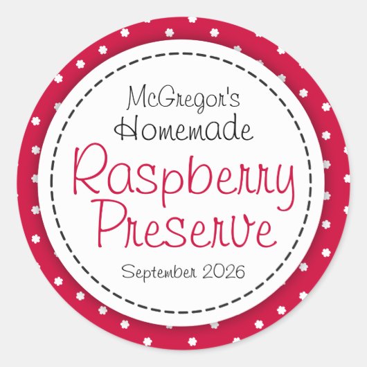 Ronde framboos conserveren of jam potje voedsellab sticker (Voorkant)