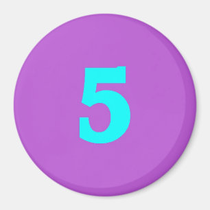 Ronde Fridge Magnet - nummer 5 - Turquoise/Violet Magneet