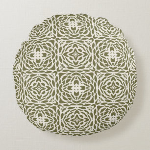 Ronde geometrische olijf bloemmotief rond kussen