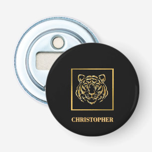 Ronde gepersonaliseerde gouden tijger flesopener button flesopener