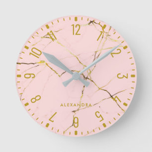 Ronde Glam Faux Rose Gold Look Marble Round Horloge