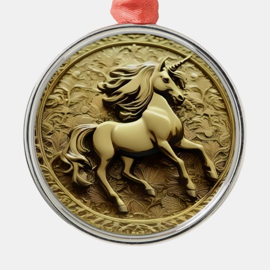 Ronde Gouden Eenhoorn Munt, Metalen Ornament (Voorkant)