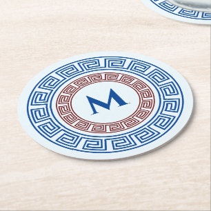 Ronde Griekse sleutel Aangepaste Monogram Telefoon Kartonnen Onderzetter