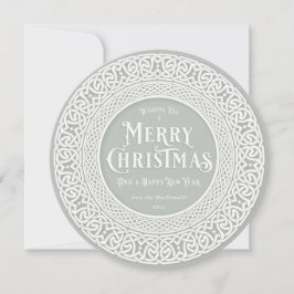  ronde grijsGroen + Wit Keltisch Feestdagenkaart