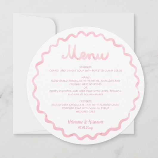 Ronde grillige Blush Pink Wavy Lijst Wedding Menu (Voorkant)