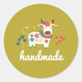 Ronde handgemaakte productetiket sticker koe (Voorkant)