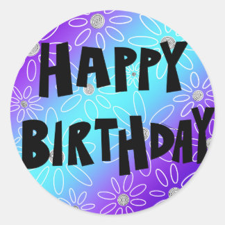 Ronde 'Happy Birthday'-sticker met bloemen Sticker