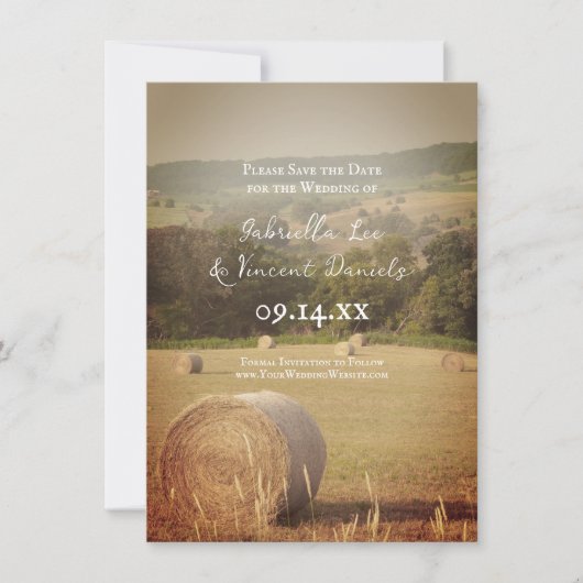 Ronde Hooibalen Boerderij Bruiloft Save the Date (Voorkant)