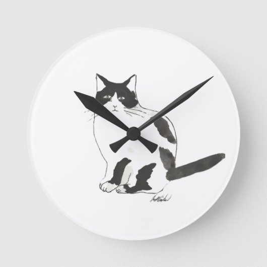 Ronde Horloge à chat noir et blanc (Recto)