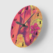 Ronde horloge à éléphant rose (Angle)