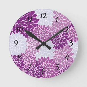 Ronde Horloge à motifs floraux mauves avec nombres