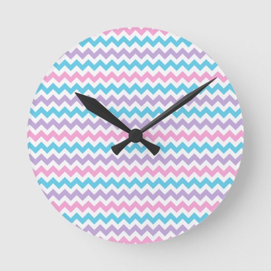 Ronde Horloge À Mur Rond, Turquoise, Rose, Mauve, Blanc (Recto)