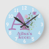 Ronde Horloge avec une image florale et nom Ailsa et ini (Recto)
