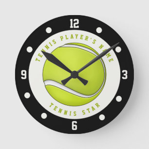 Ronde Horloge Balle de Joueur de Tennis Nom Personnalisé