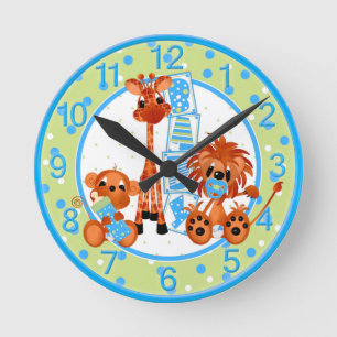 Ronde Horloge bébé Jungle Bleue
