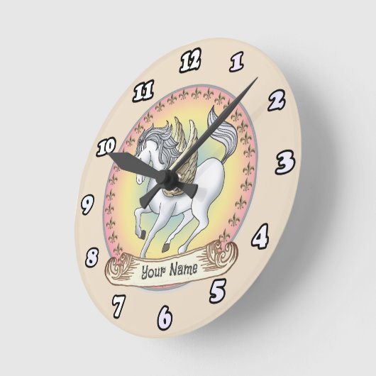 Ronde Horloge blanche Pegasus (Angle)
