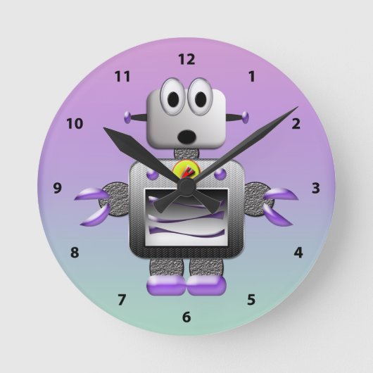 Ronde Horloge bleu et violet du robot mignon (Recto)