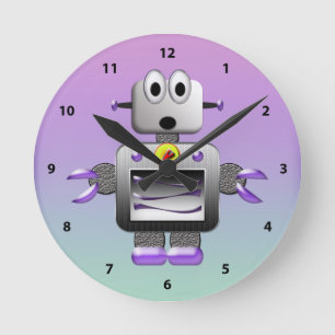Ronde Horloge bleu et violet du robot mignon